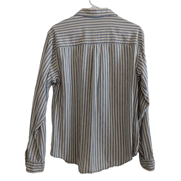 LL Bean Shirt Womens 12 Blue Cream Striped Button Down Vtg Casual Retro Classic - Picture 7 of 16